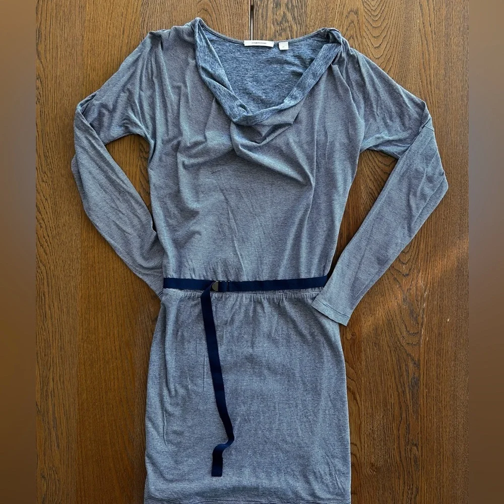 Country Road Navy White Long-Sleeve Dress Tie Waist Lined - Picture 2 of 6